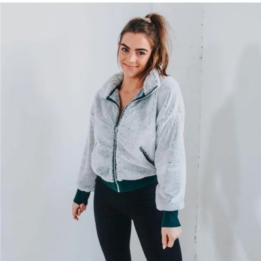 NWT Senita Athletics Dark Green Teddy Jacket w Sherpa - Picture 1 of 7